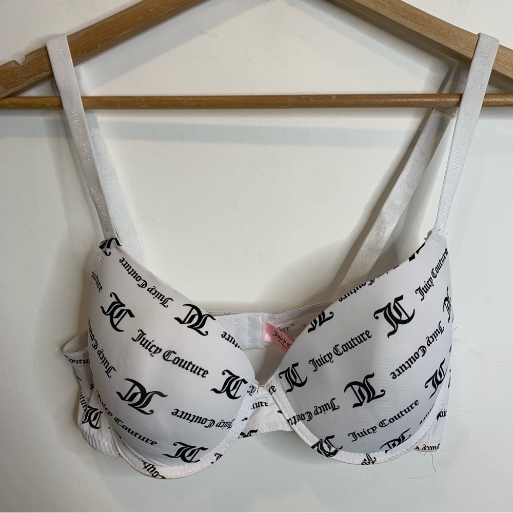 Juicy Couture White and Black Logo Bra
